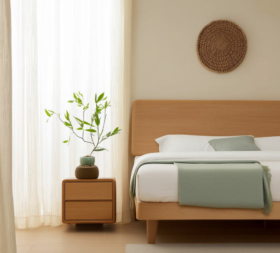 寧靜的風水臥室，擺放著健康的植物|大圖